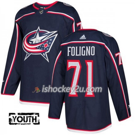 Børn NHL Blue Jackets Trøje Nick Foligno 71 Adidas 2017-2018 Marine Blå Authentic